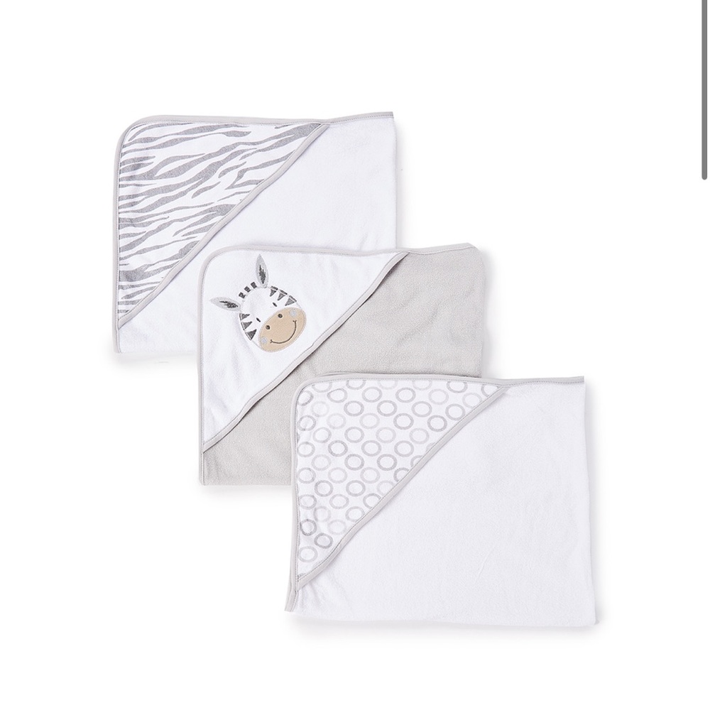 3 Count Soft Terry Hooded Towel Set, Grey Zebra - New ! Spasilk